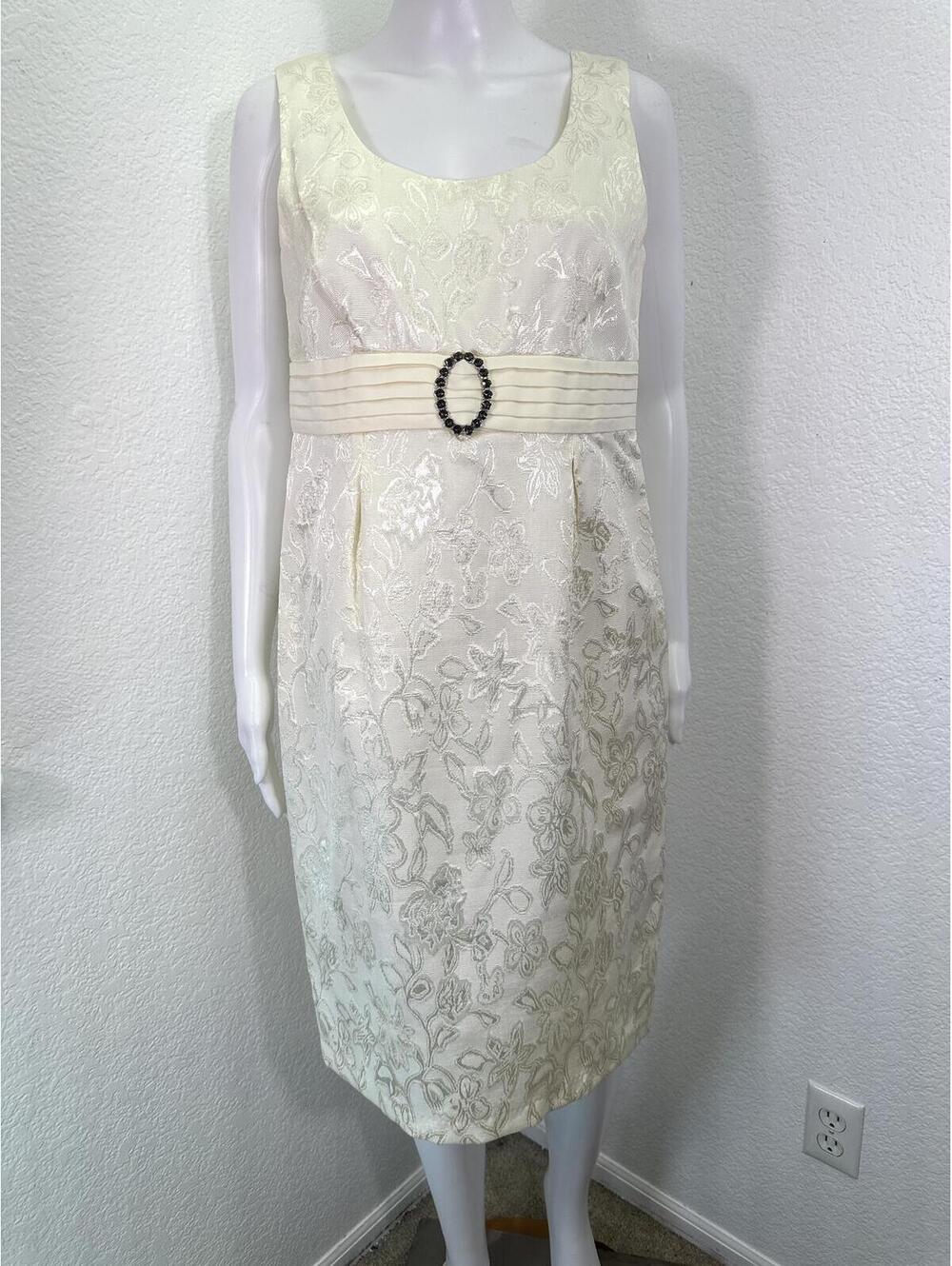 Sz 8P R&M Richards Ivory Satin Jacquard Sleeveless Dress Midi + Bolero Jacket - Picture 4 of 8